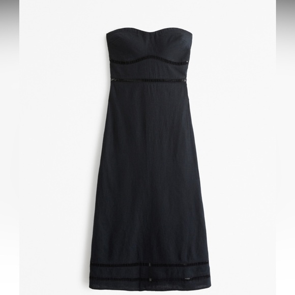 Linen-Blend Strapless Lace-Trim Midi Dress - Picture 1 of 2